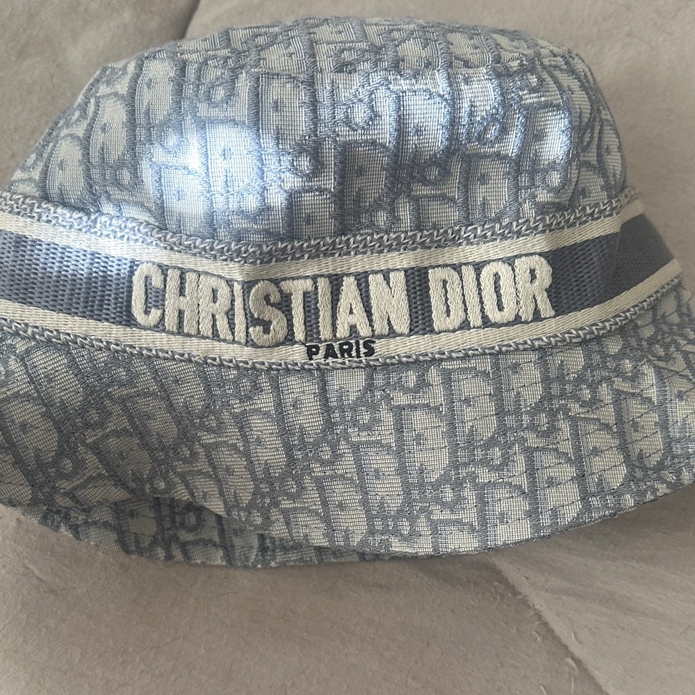 Dior Light Blue and Cream Monogram Bucket Hat - Picture 5 of 6